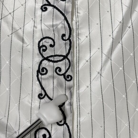 Vintage Jaclyn Smith Button Up Shirt Womens 12 White Silky Shiny Diamond Pattern - Picture 3 of 16